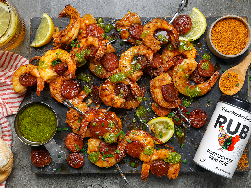 Prawn & Chorizo Skewers with Lemon-Basil Gremolata
